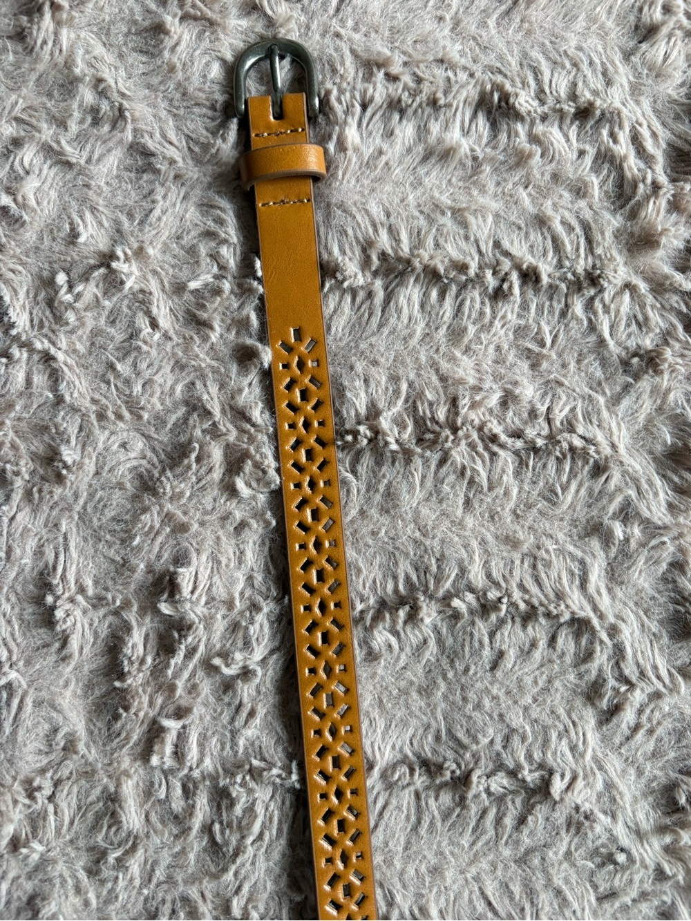 Tan Perforated Leather Belt for Women with Metal Buckle